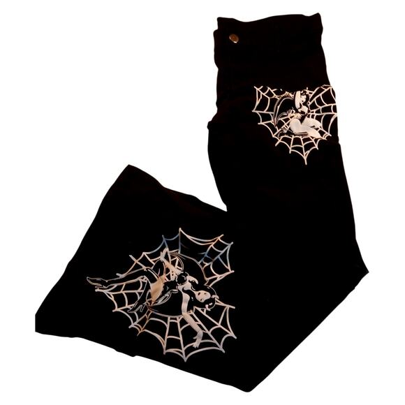 Shein Black Spiderweb Stretch Black Ankle Flared Pants - Women's Size 6 - Picture 5 of 6